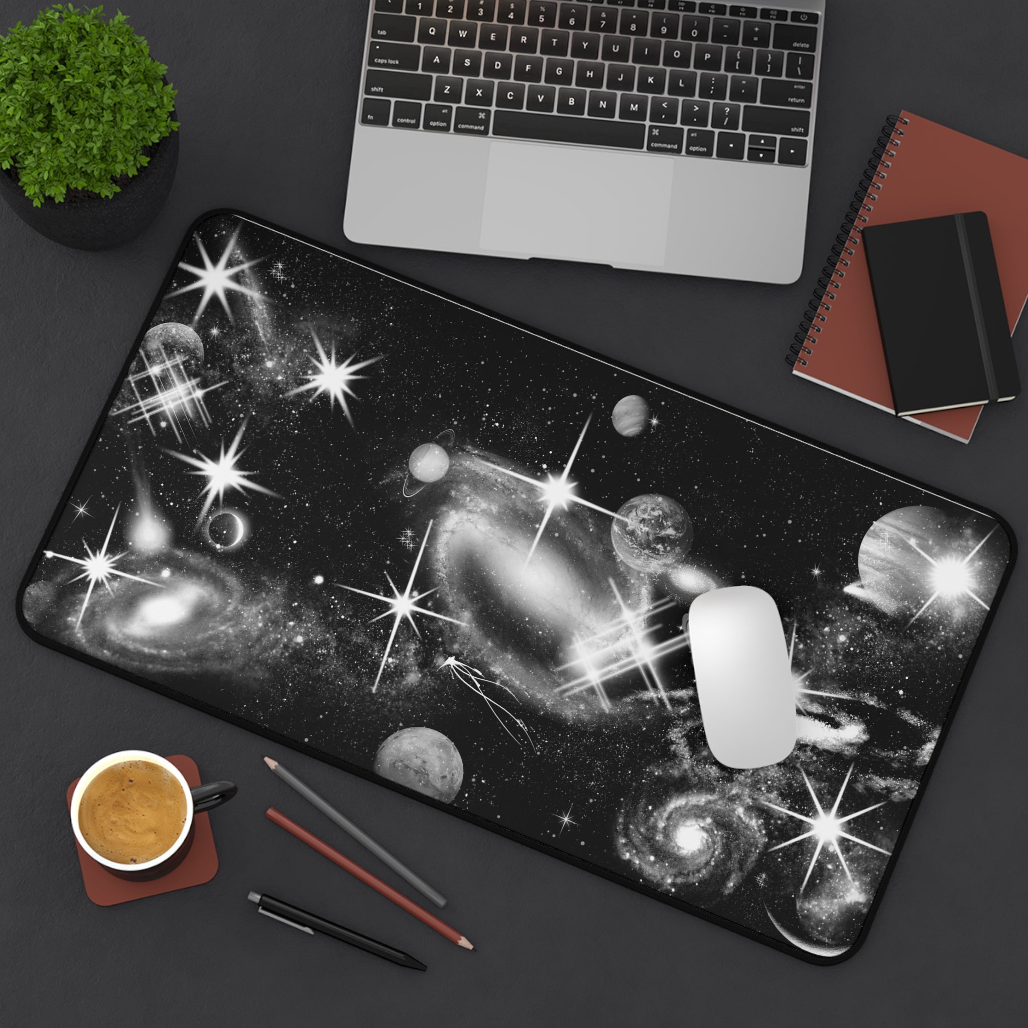 Black & White Space -  Desk Mat for Gamers & Creatives - Cosmic Space Design