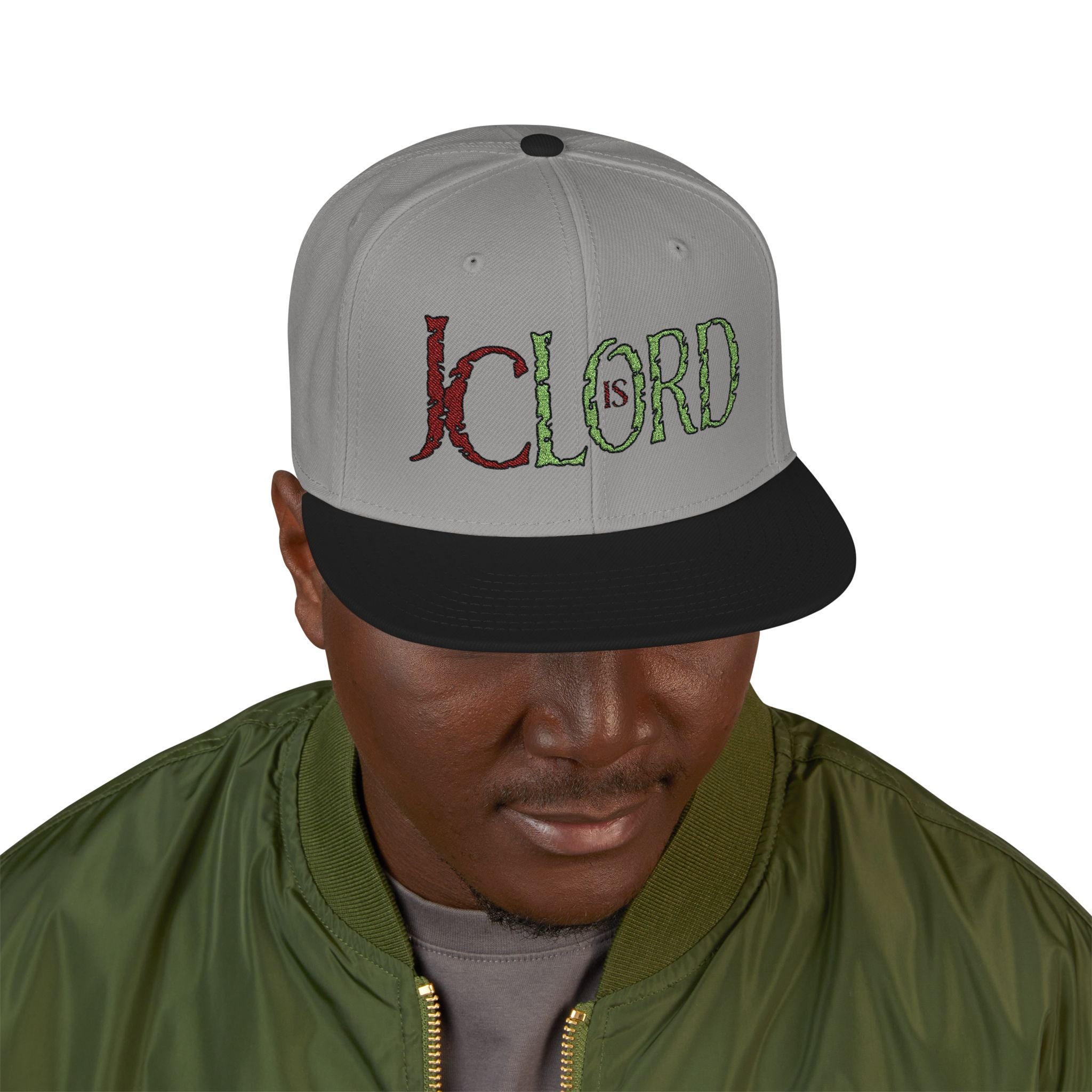 JC is LORD (Maroon/Kiwi Green Ltrs) - Snapback (Embroidery)