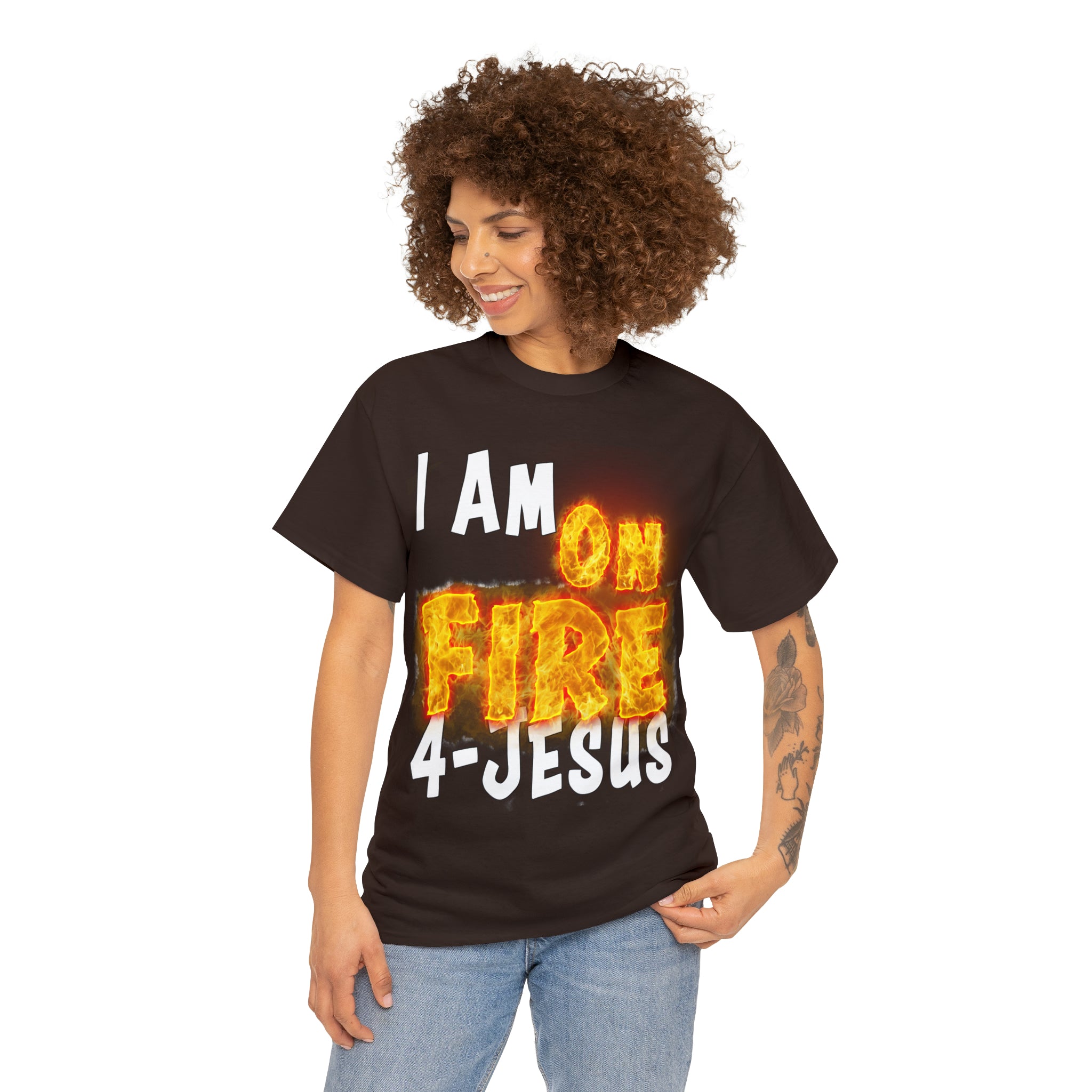 I AM ON FIRE 4-JESUS - ARE YOU HOT OR COLD 4-JESUS (Unisex Heavy Cotton Tee) PRICES VARY UPON COLOR AND SIZE