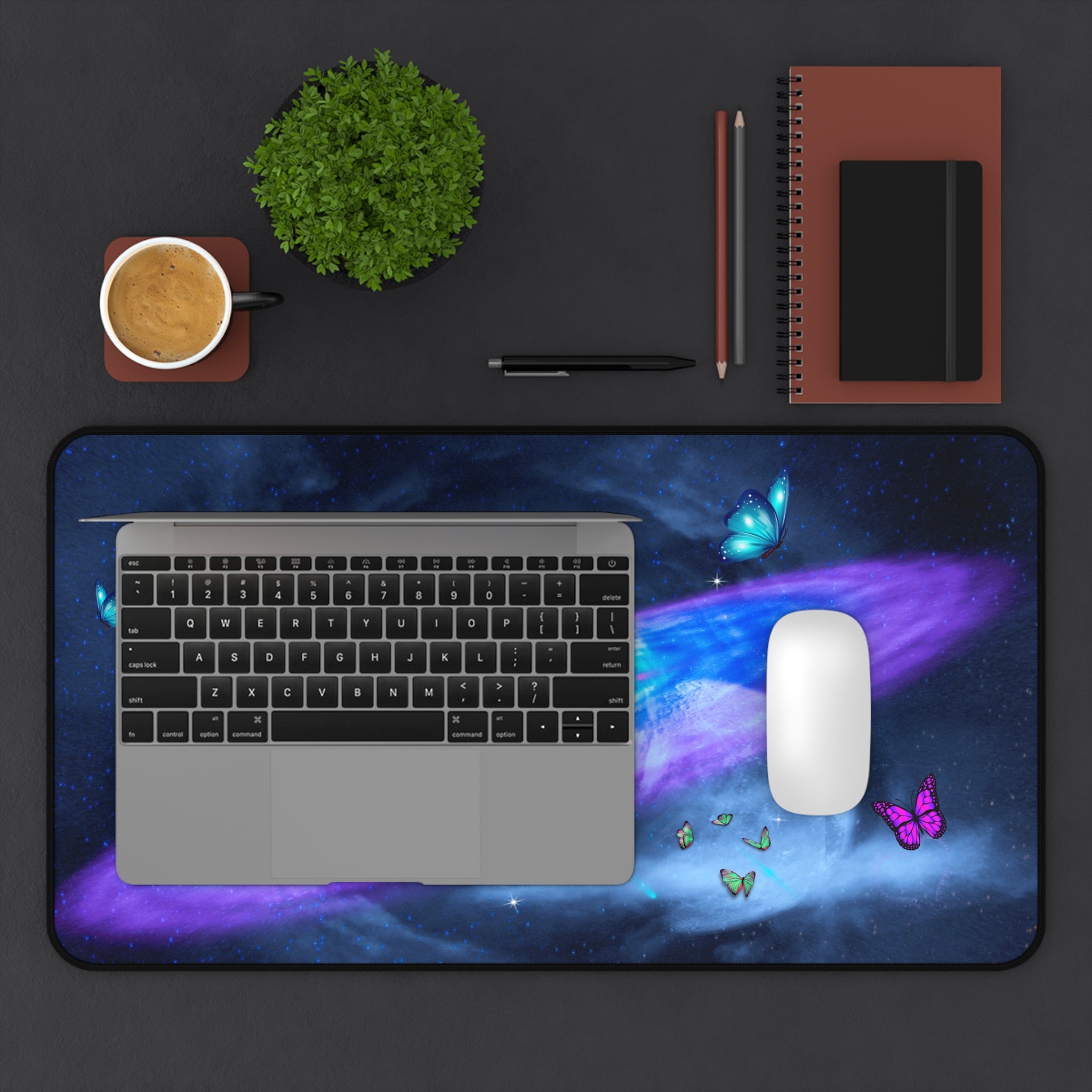 Celestial Desk Mat with Butterflies - Cosmic Office Decor