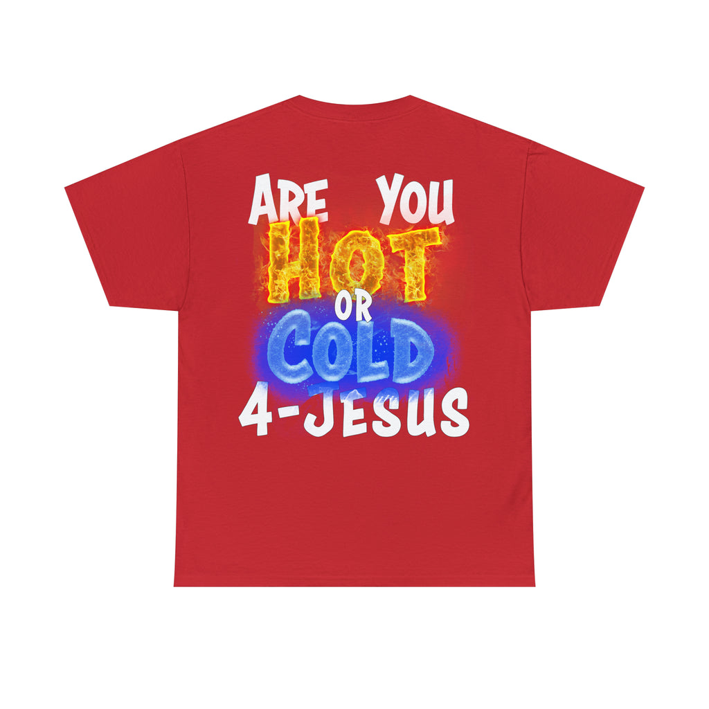 I AM ON FIRE 4-JESUS - ARE YOU HOT OR COLD 4-JESUS (Unisex Heavy Cotton Tee) PRICES VARY UPON COLOR AND SIZE