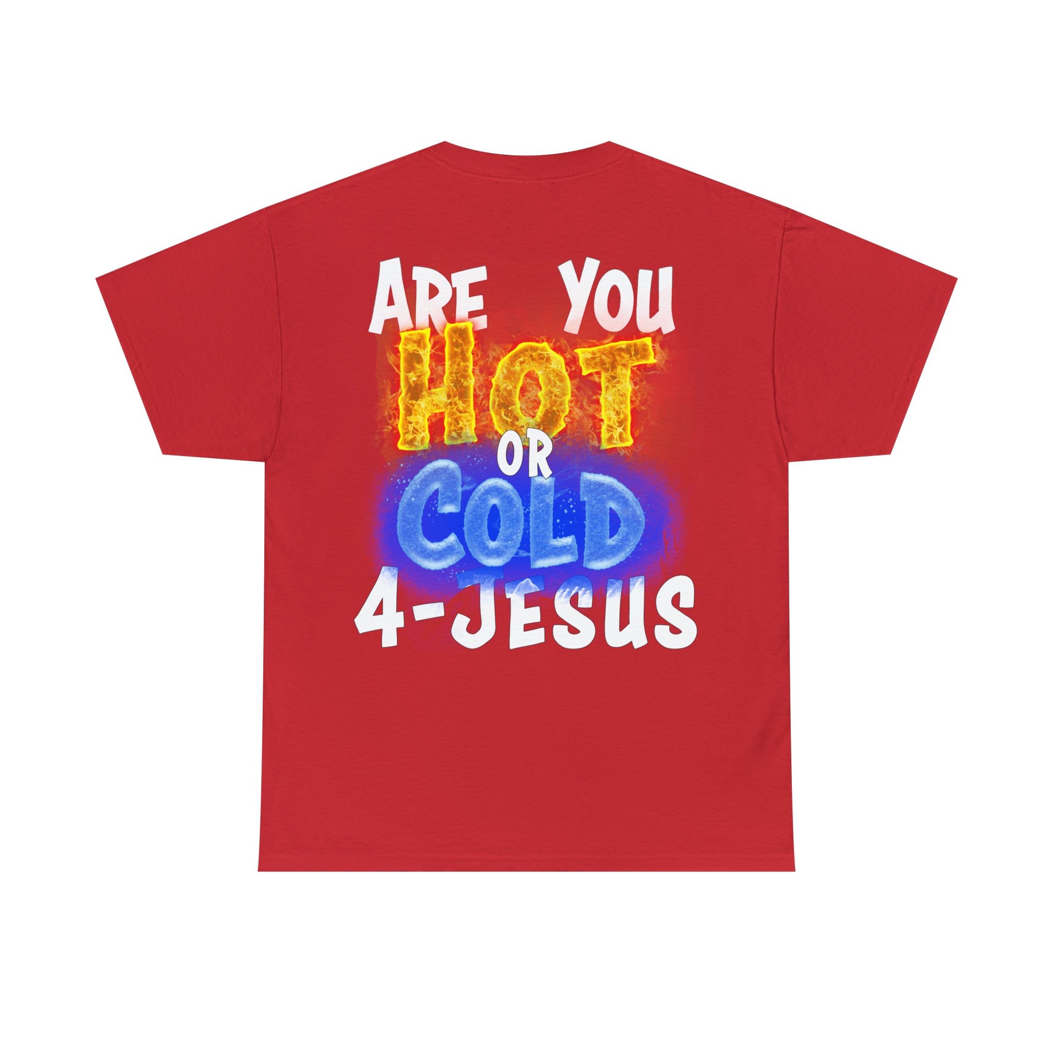 I AM ON FIRE 4-JESUS - ARE YOU HOT OR COLD 4-JESUS (Unisex Heavy Cotton Tee) PRICES VARY UPON COLOR AND SIZE