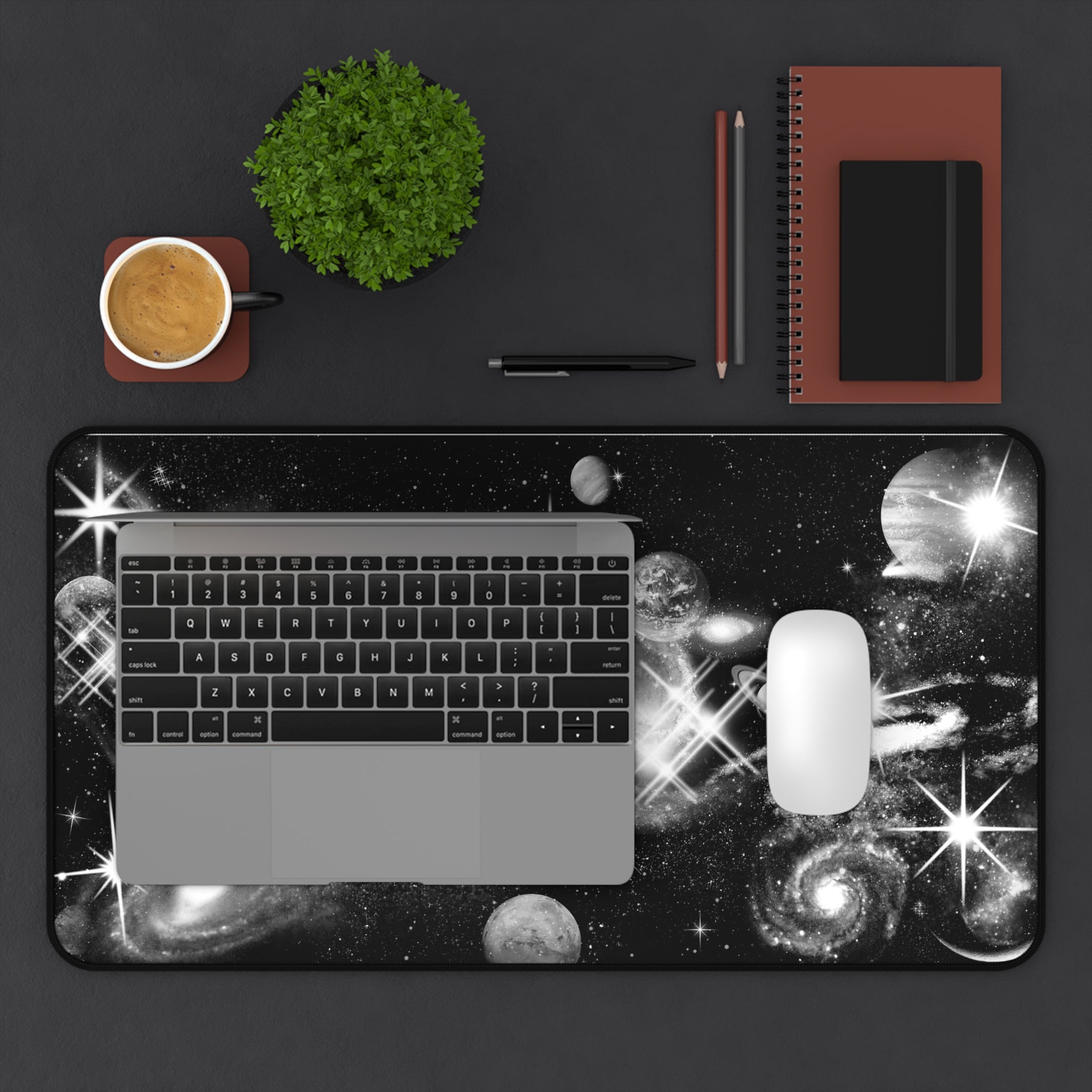 Black & White Space -  Desk Mat for Gamers & Creatives - Cosmic Space Design