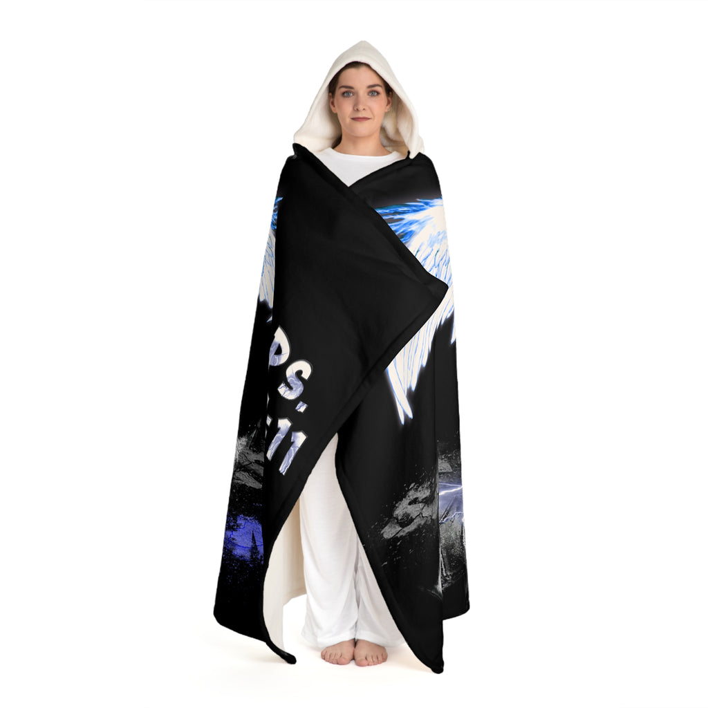 Light vs Darkness Blue Jean Angel Ps. 91:11 - Black (Hooded Sherpa Fleece Blanket)