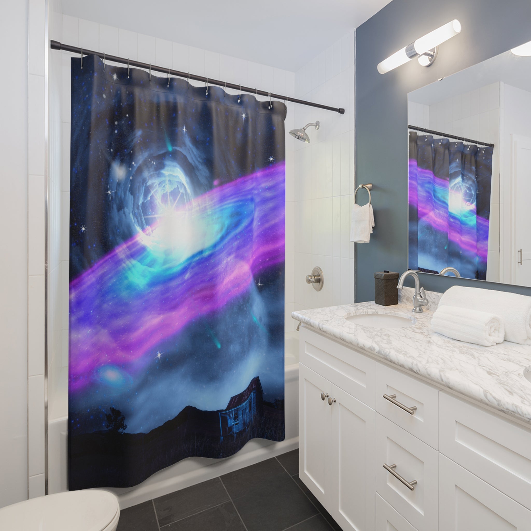 Cosmic Galaxy Shower Curtain - Space Themed Bathroom Decor
