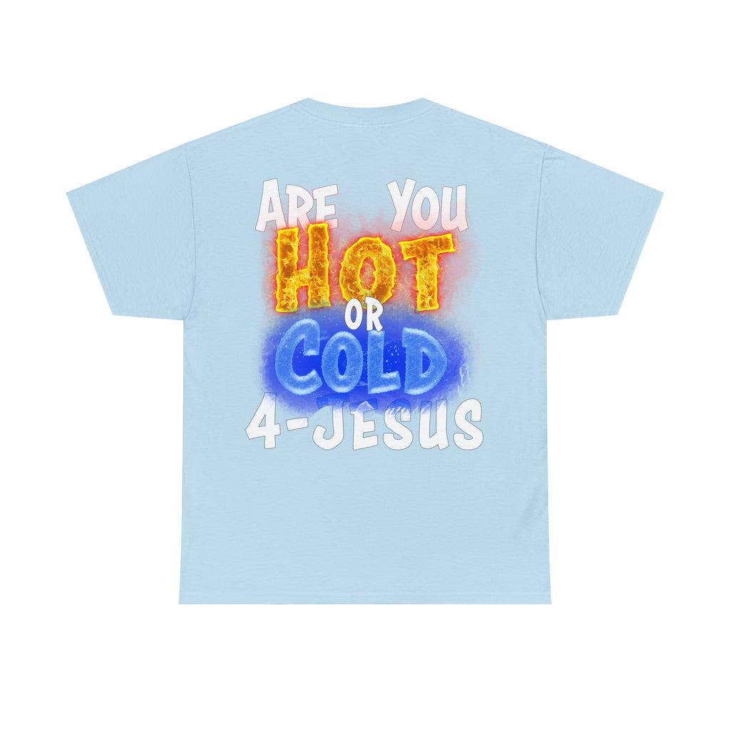 I AM ON FIRE 4-JESUS - ARE YOU HOT OR COLD 4-JESUS (Unisex Heavy Cotton Tee) PRICES VARY UPON COLOR AND SIZE