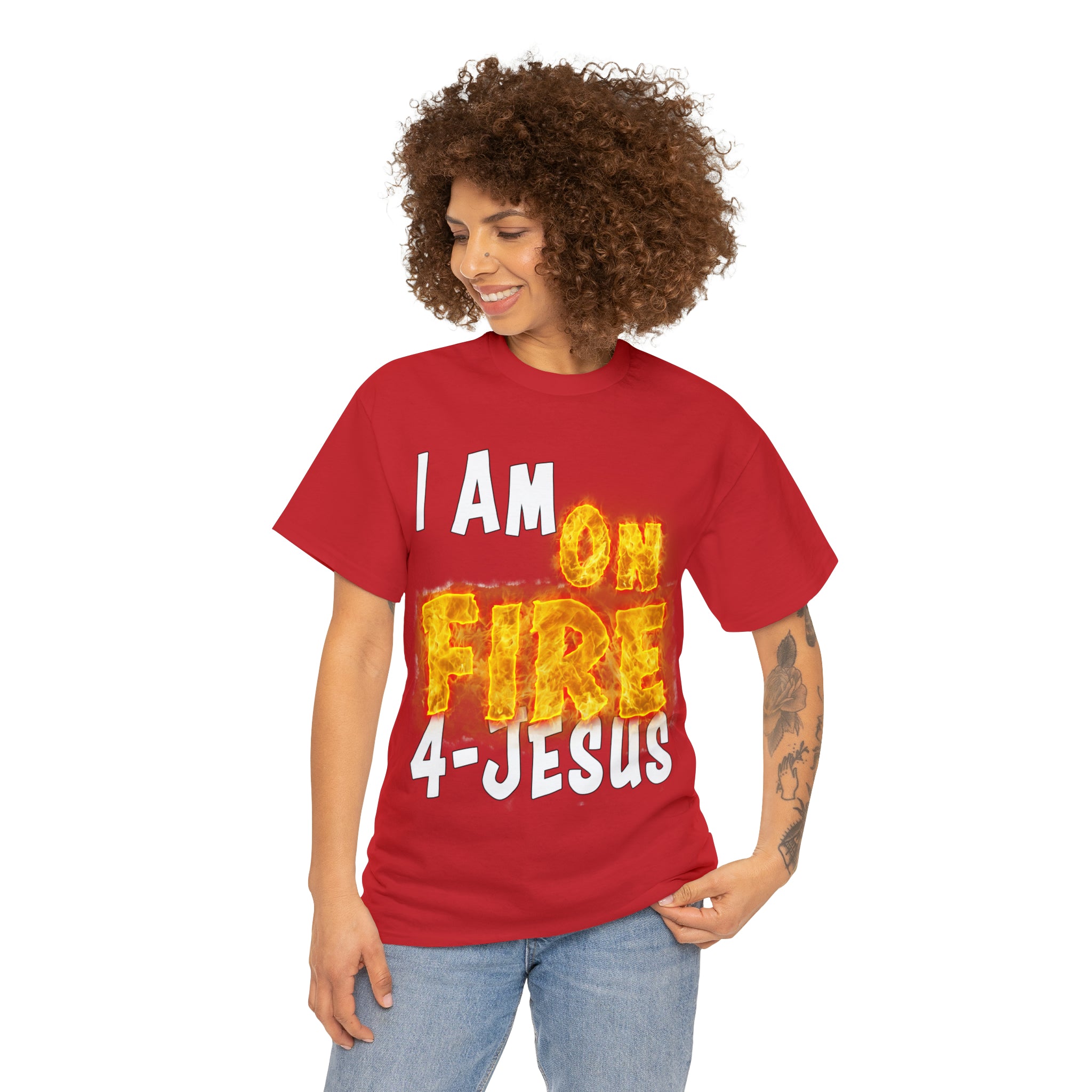 I AM ON FIRE 4-JESUS - ARE YOU HOT OR COLD 4-JESUS (Unisex Heavy Cotton Tee) PRICES VARY UPON COLOR AND SIZE