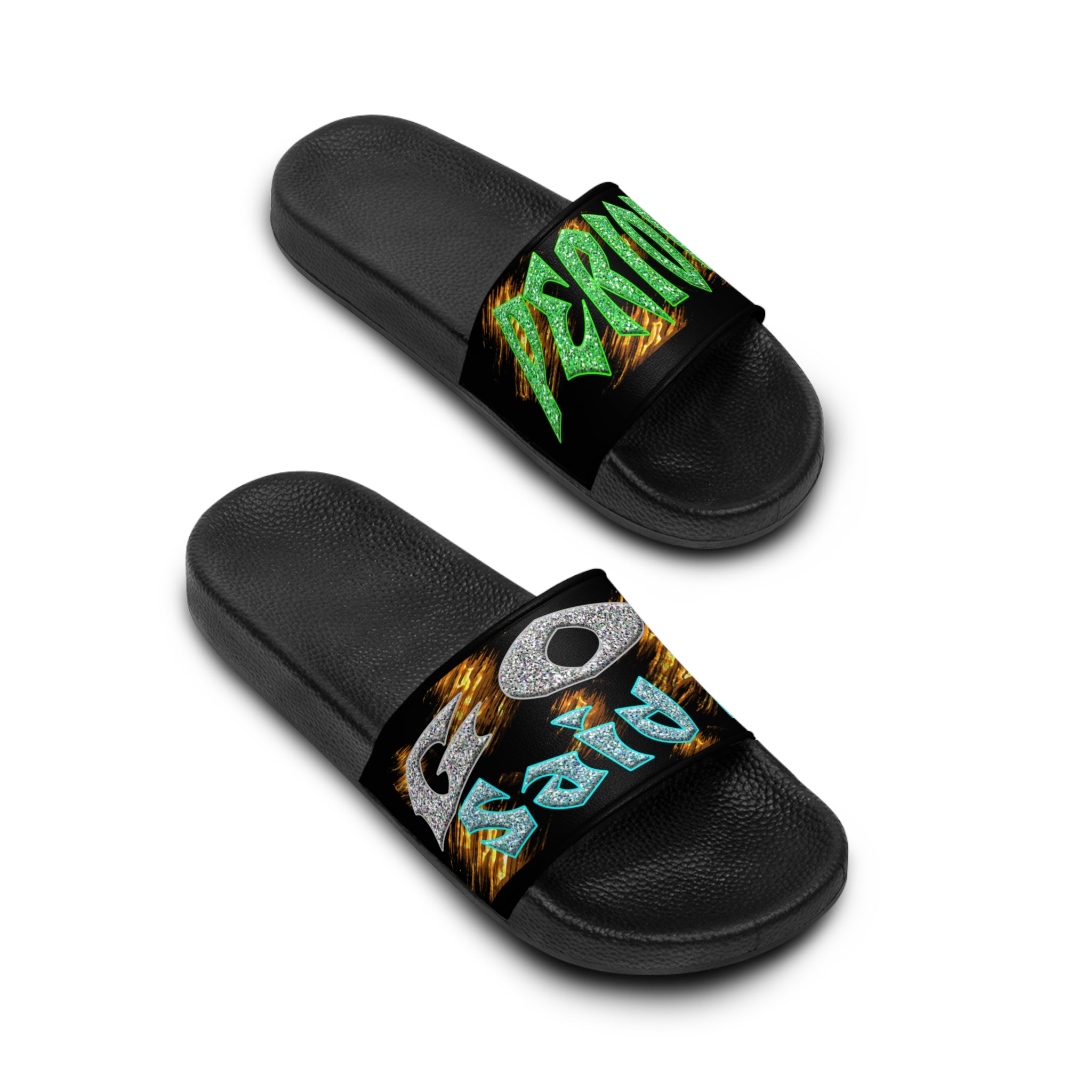 God Said It PERIODT!  (Men's Slide Sandals) Green & Silver