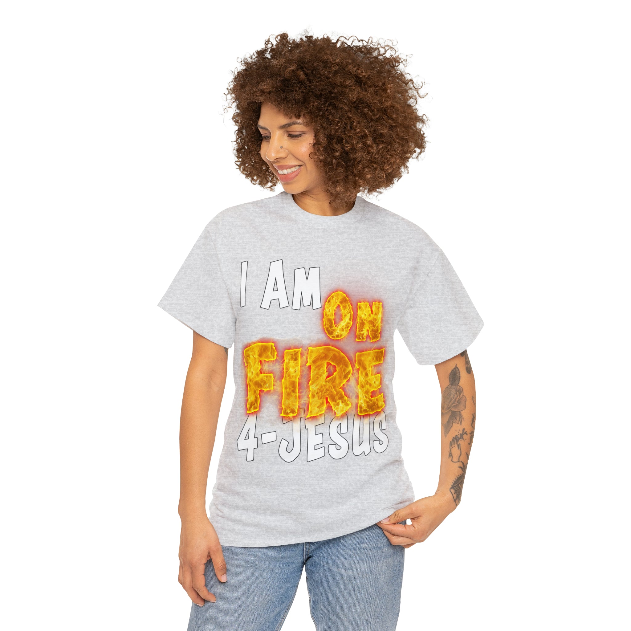 I AM ON FIRE 4-JESUS - ARE YOU HOT OR COLD 4-JESUS (Unisex Heavy Cotton Tee) PRICES VARY UPON COLOR AND SIZE