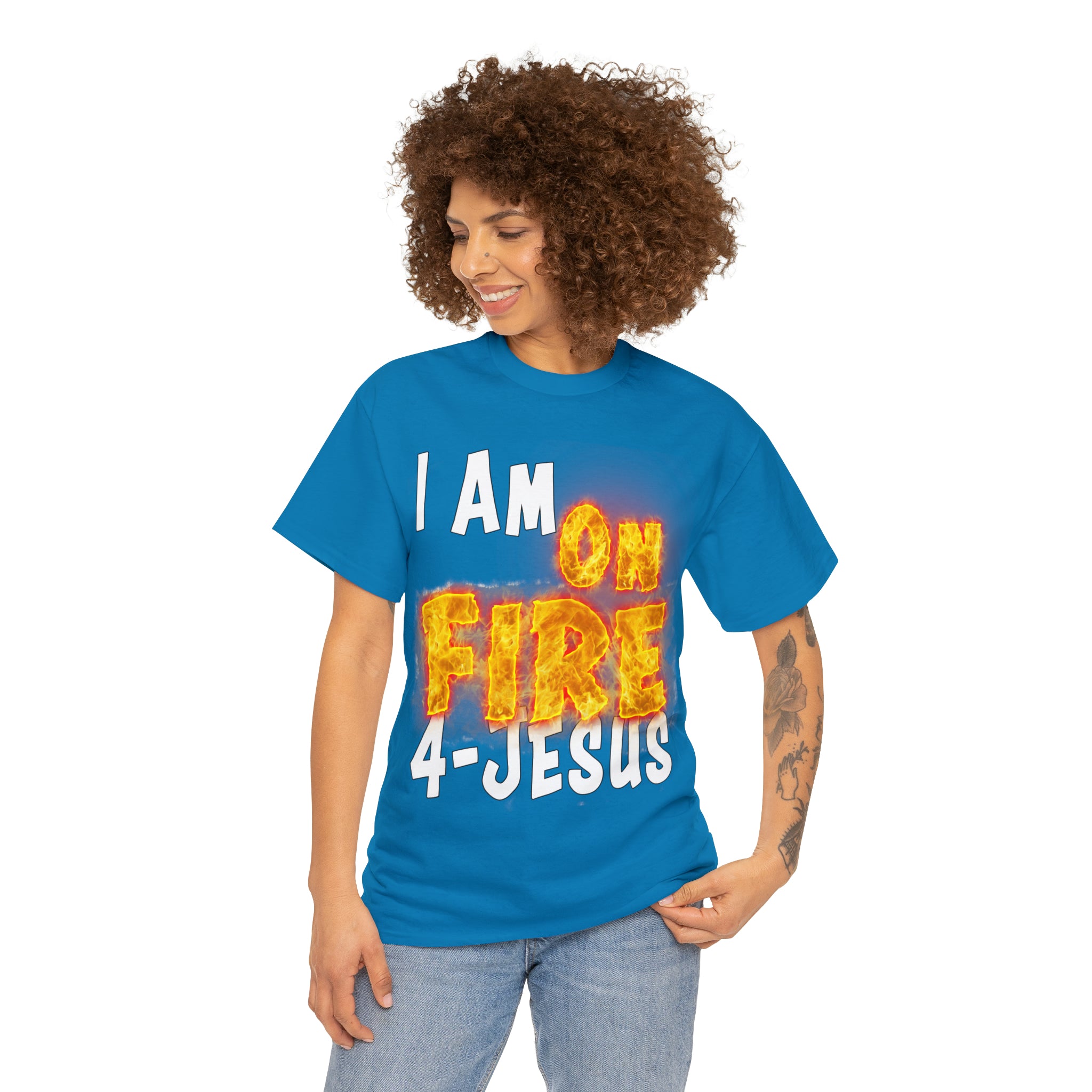 I AM ON FIRE 4-JESUS - ARE YOU HOT OR COLD 4-JESUS (Unisex Heavy Cotton Tee) PRICES VARY UPON COLOR AND SIZE