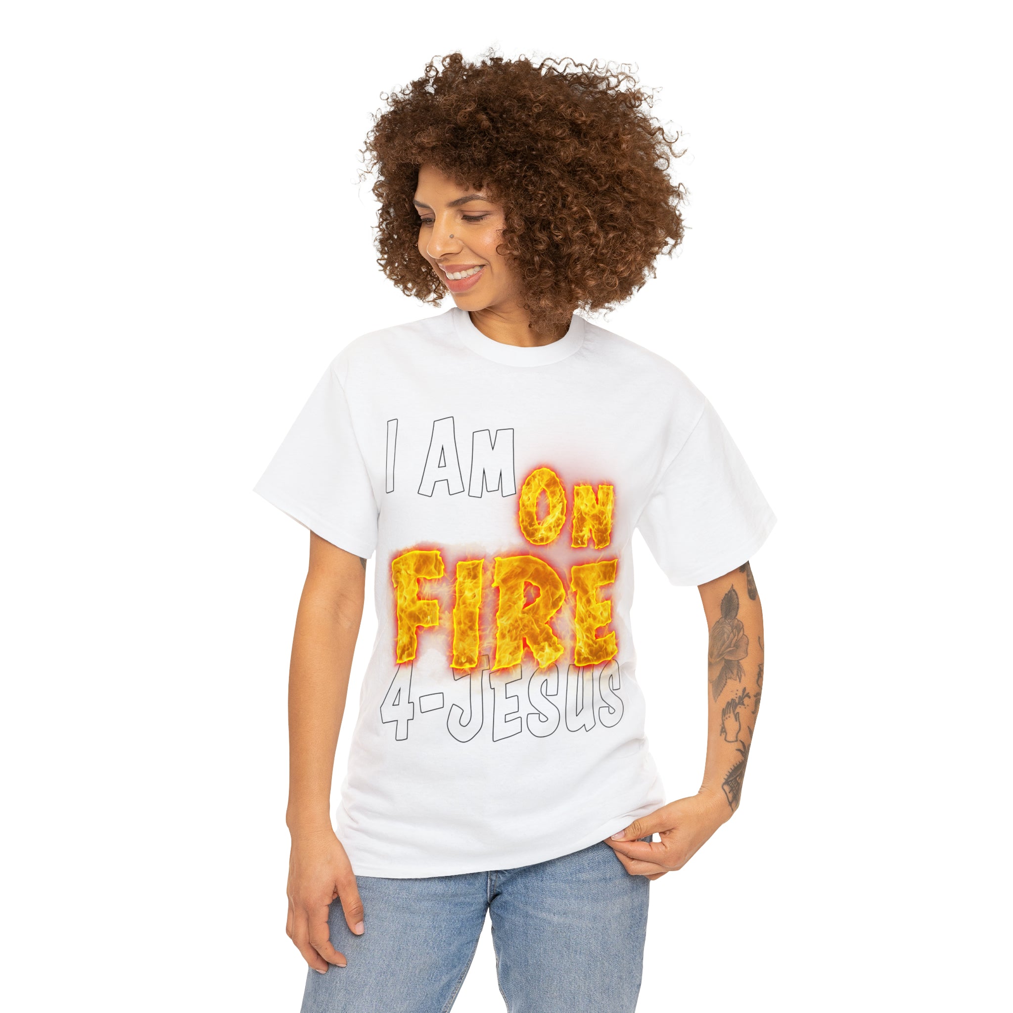 I AM ON FIRE 4-JESUS - ARE YOU HOT OR COLD 4-JESUS (Unisex Heavy Cotton Tee) PRICES VARY UPON COLOR AND SIZE
