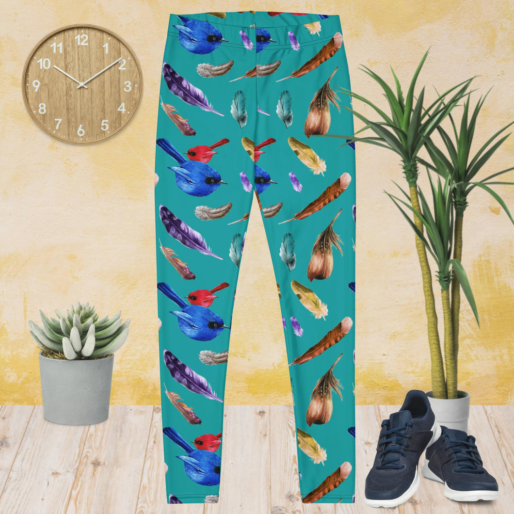 Blue & Red Birds with Feathers - Leggings