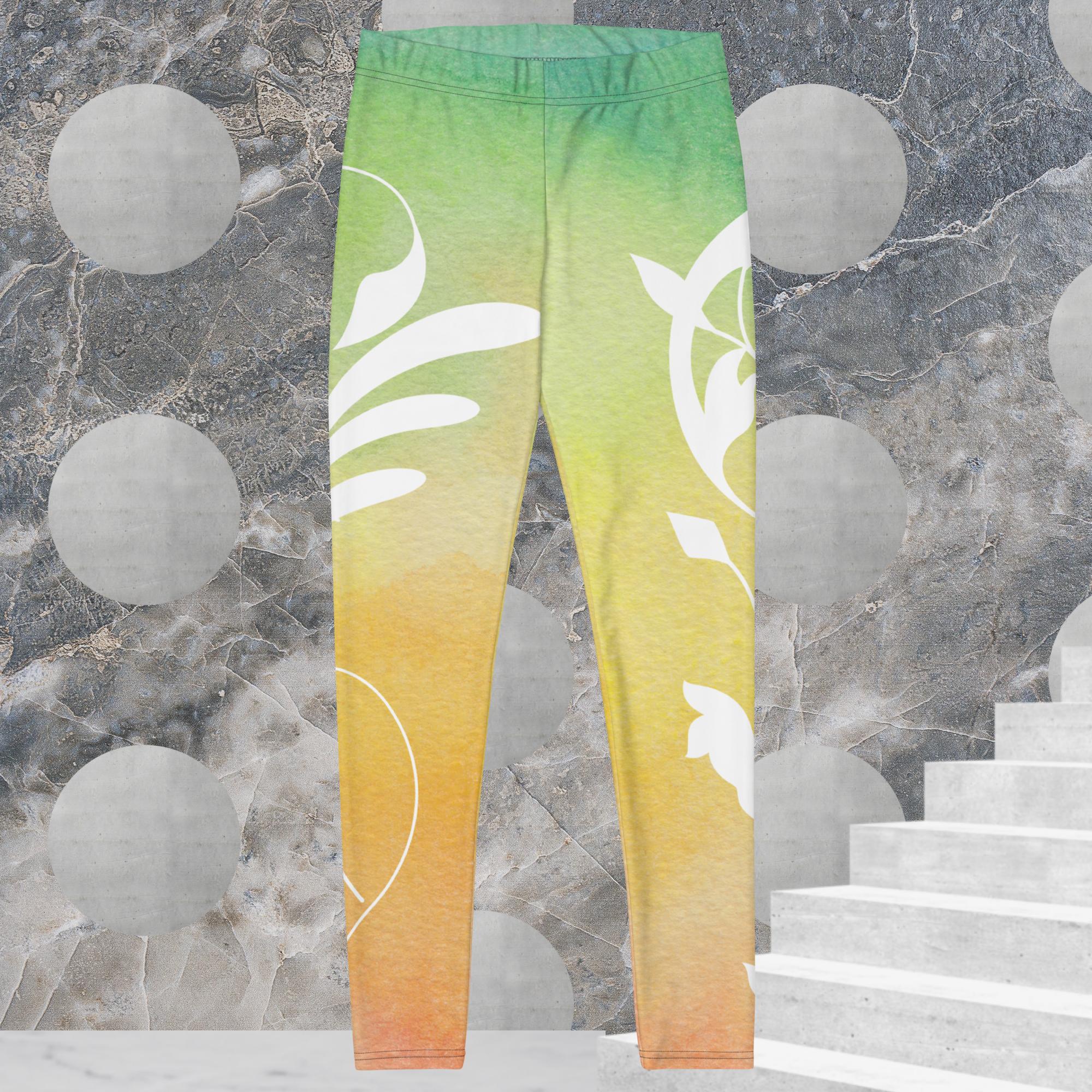 Green, Yellow Orange White Flourish - Women’s Leggings