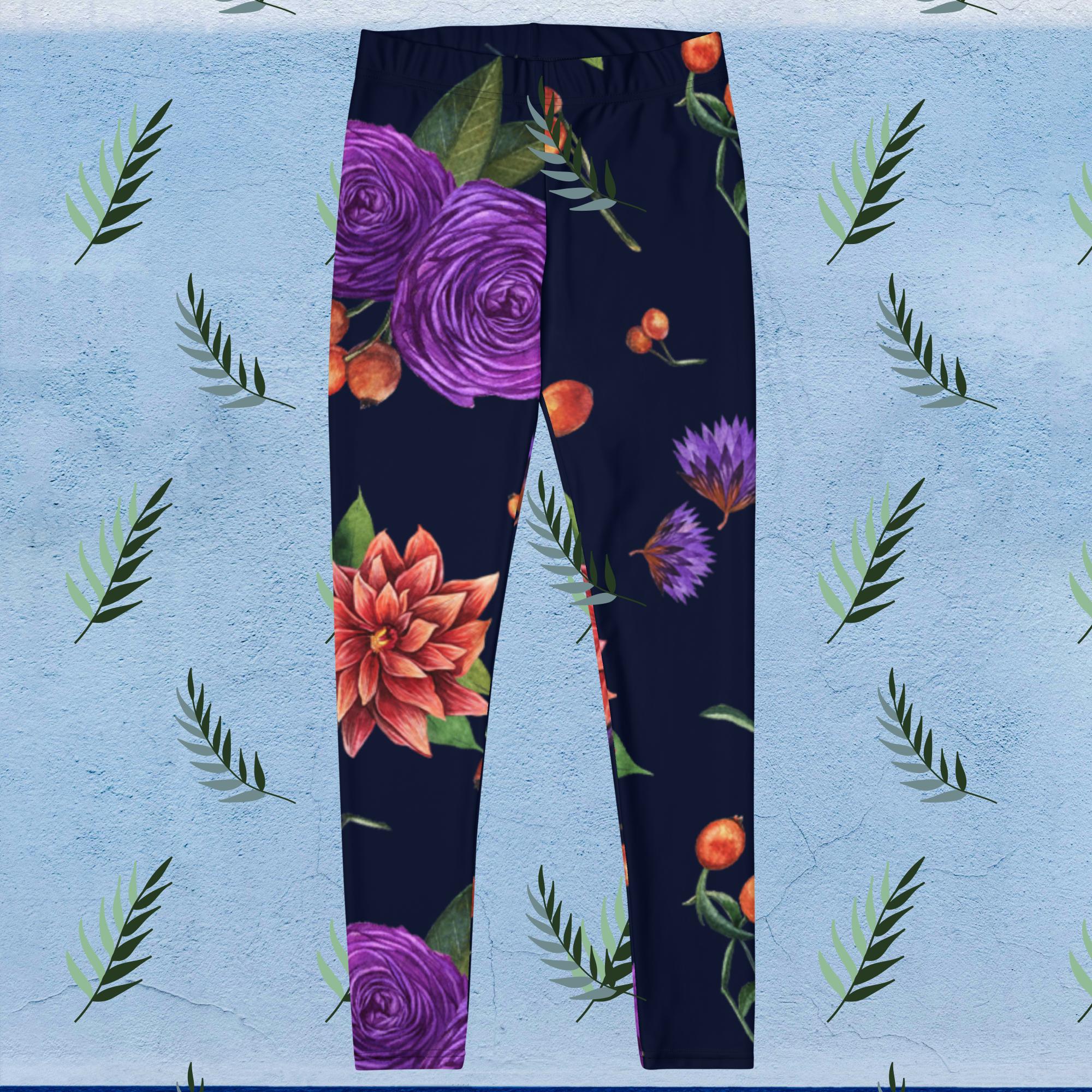 Purple & Red Flowers Black Backgroun - Women’s Leggings