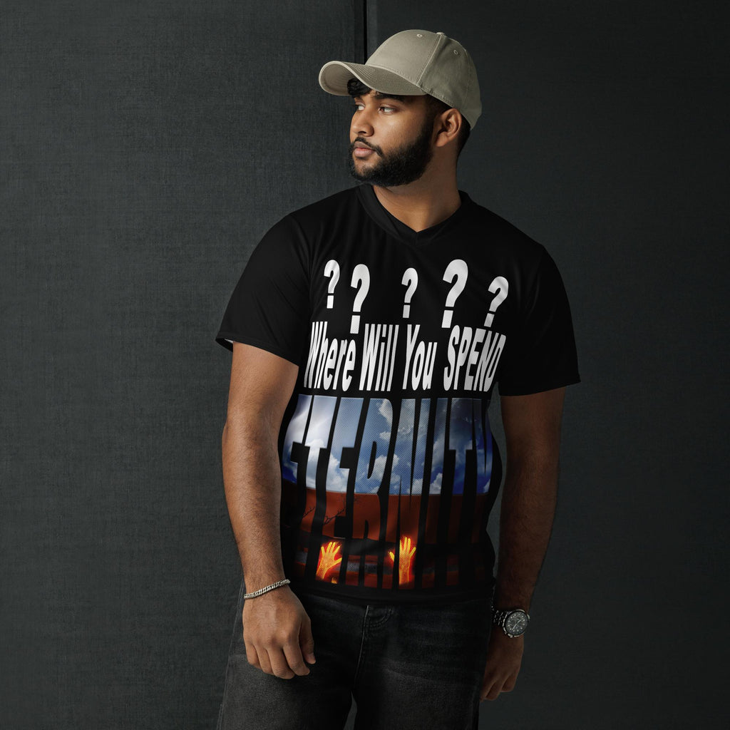 ???? Where Will You Spend Eternity Matt 25:46 & Rom. 6:23 -Black  - Recycled unisex sports jersey (Sizes Run Small)