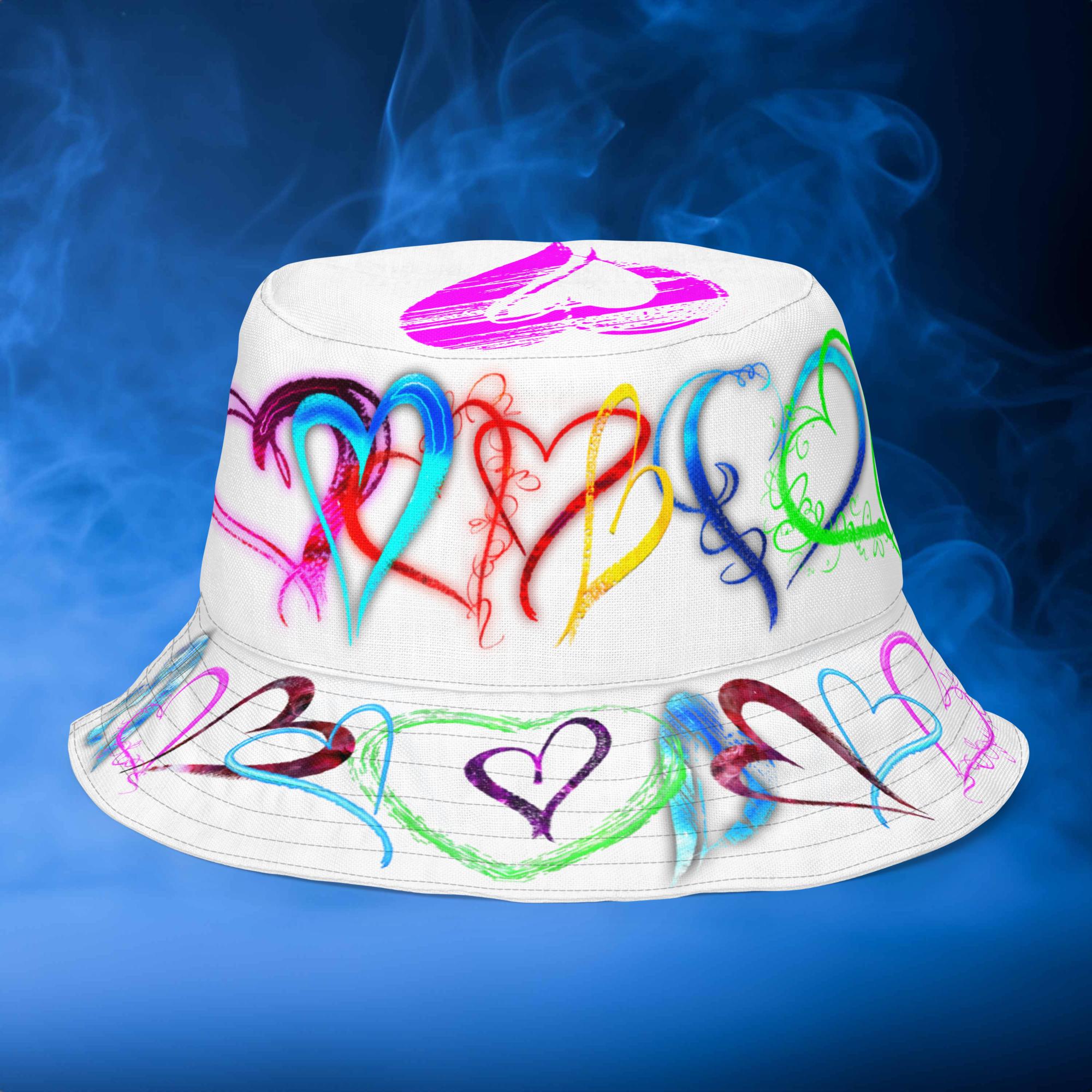 Water Splashes & Hearts White - Reversible bucket hat