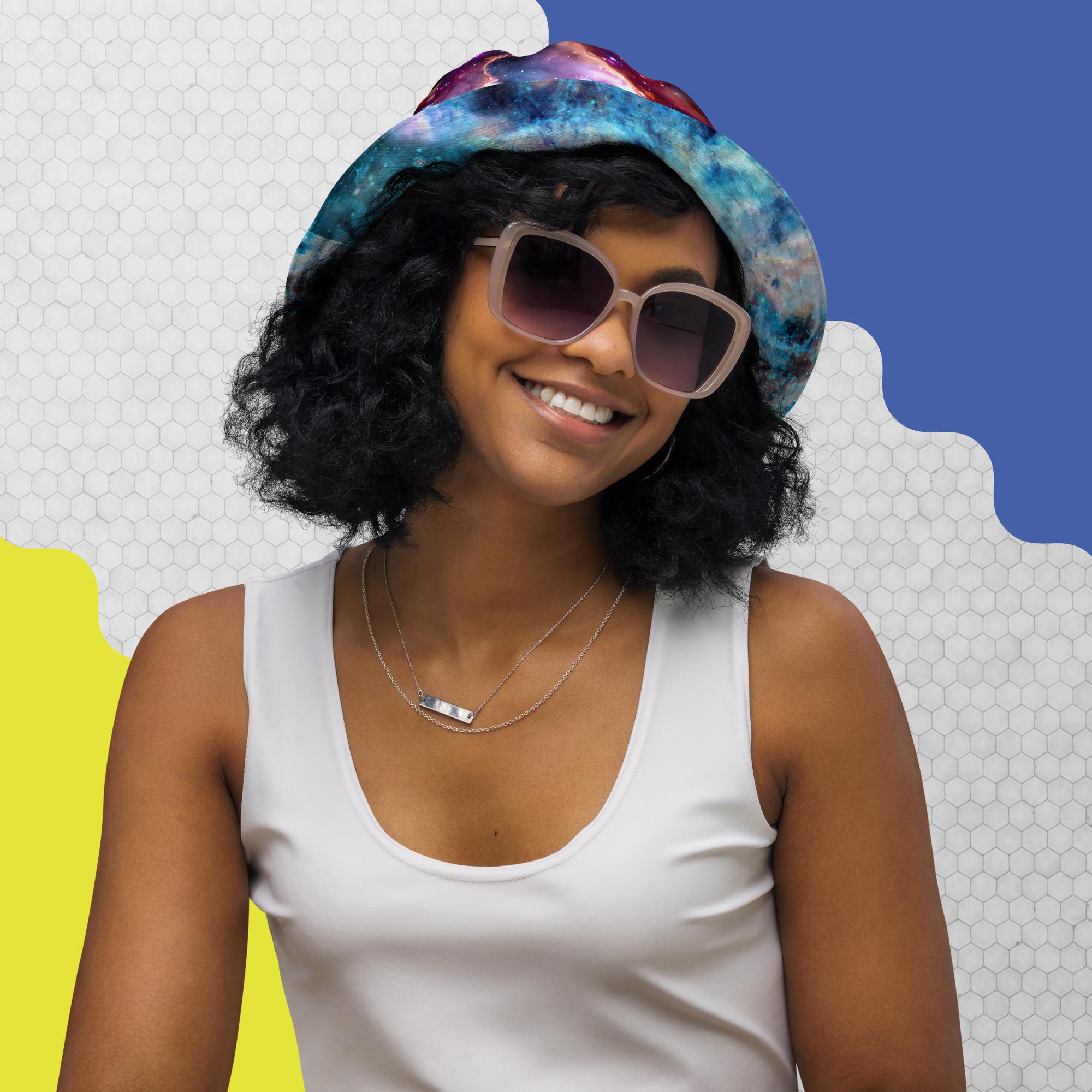 Turquoise & Magenta Space - Reversible bucket hat