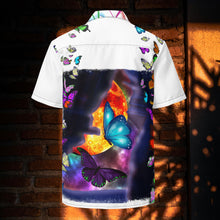 Load image into Gallery viewer, I Love Jesus Hearts &amp; Butterflies White - Unisex Button Up Short-Sleeve Shirt
