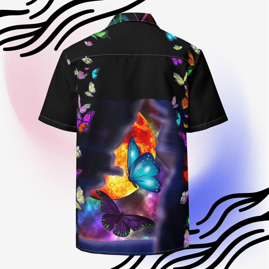 I Love Jesus Hearts & Butterflies (Black) - Unisex button shirt (Sizes Run Small)