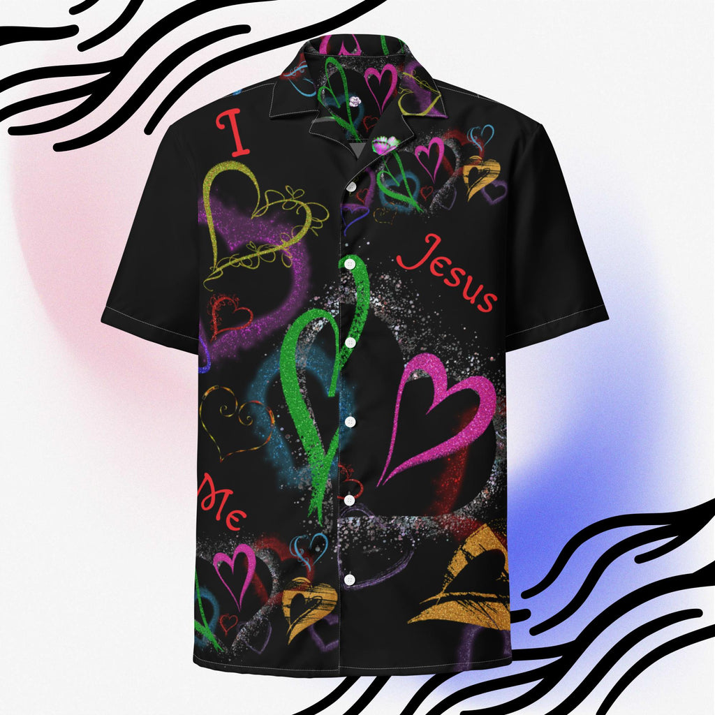 I Love Jesus Hearts & Butterflies (Black) - Unisex button shirt (Sizes Run Small)