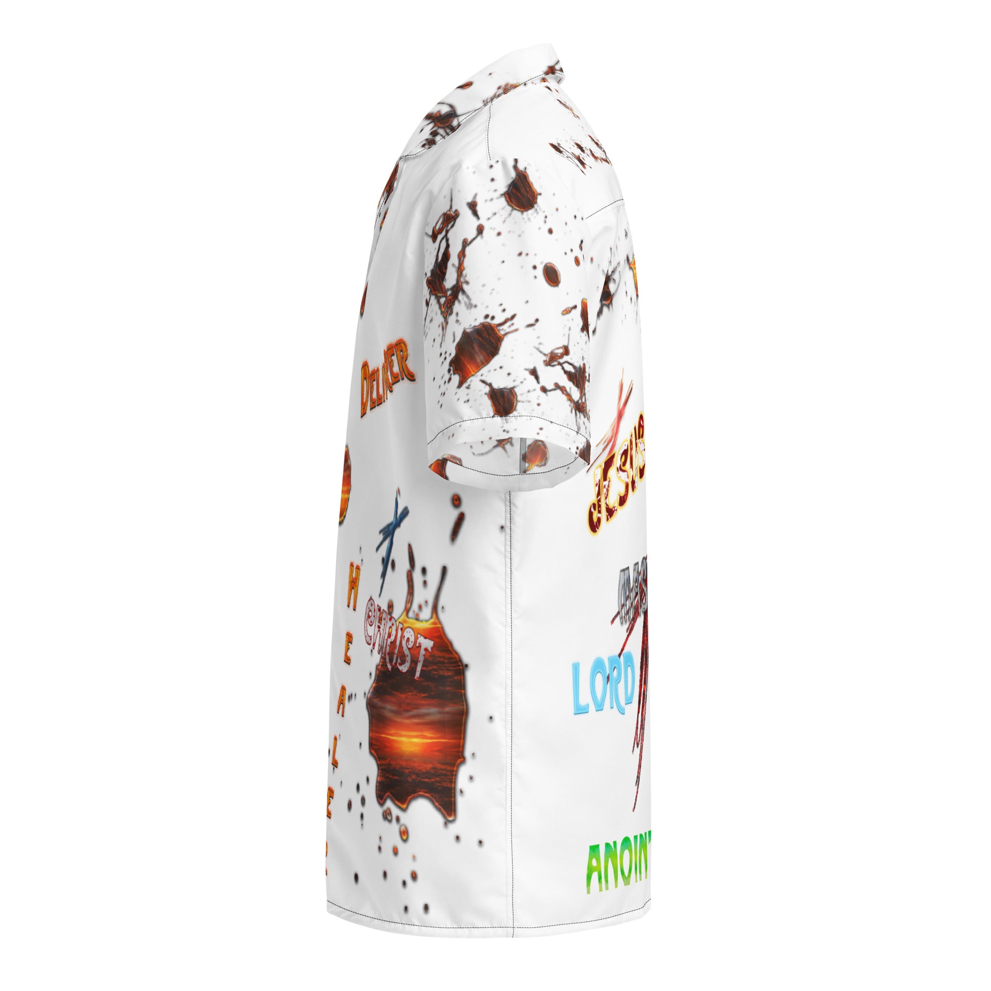 Jesus Savior, Master, Lord (White) - Unisex Button Up Short-Sleeve Shirt (Sizes Run Small)