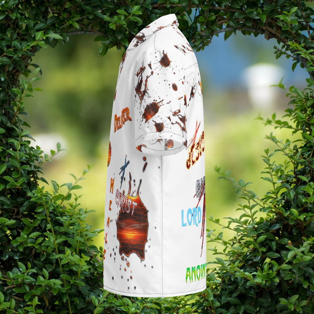 Jesus My  Savior, Lord, Master (White) - Unisex Button Up Short-Sleeve Shirt (Sizes Run Small)