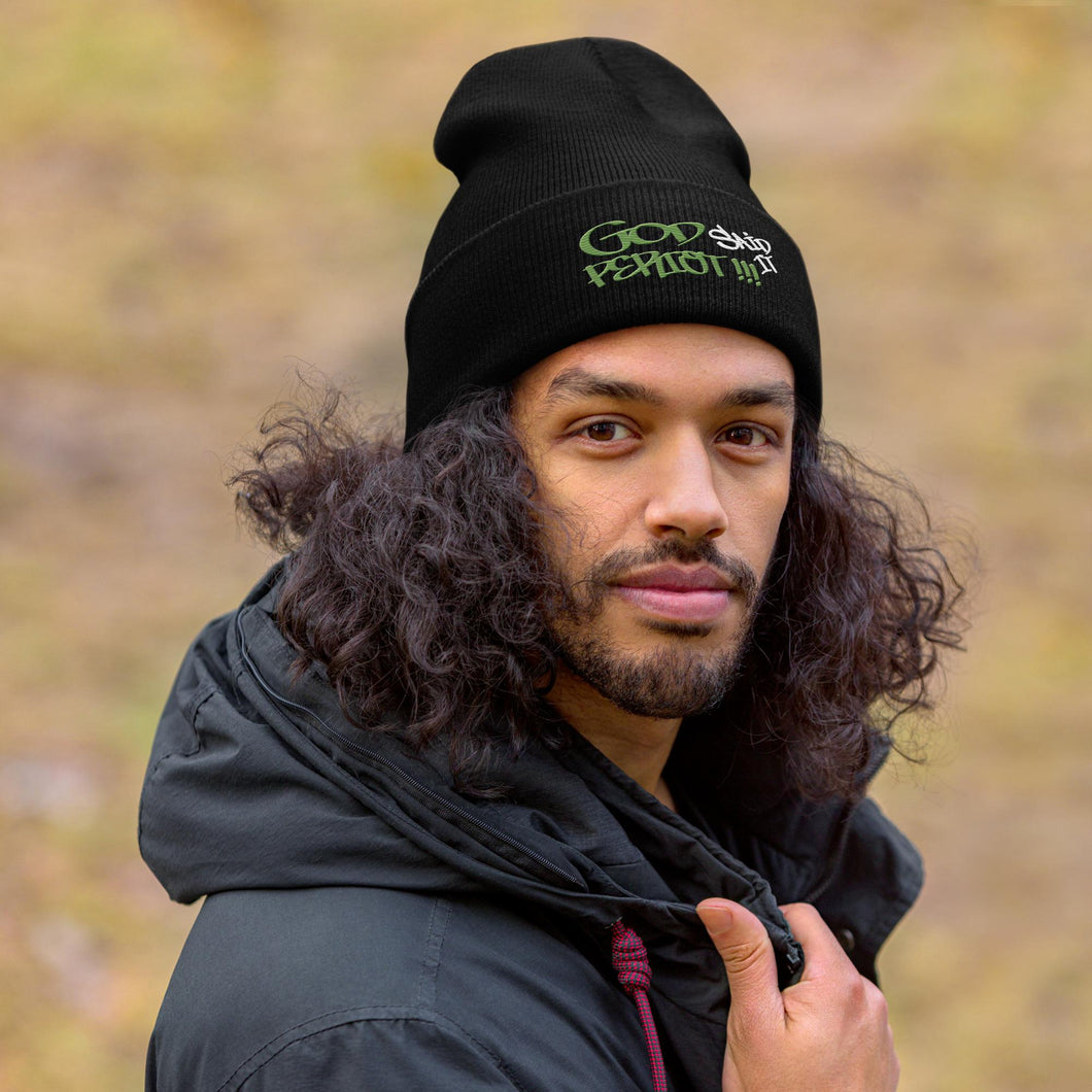 God Said It PERIDOT!!! Green & White Ltrs - Cuffed Beanie