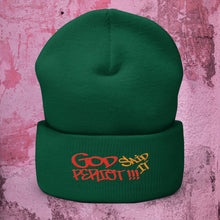 Load image into Gallery viewer, God Said It PERIDOT!!! Red &amp; Orange Ltrs - Cuffed Beanie
