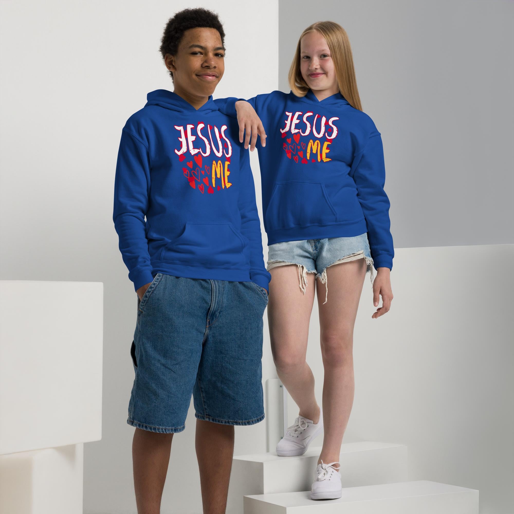 Jesus Loves Me w/Hearts - Youth heavy blend hoodie  Gildan 18500B