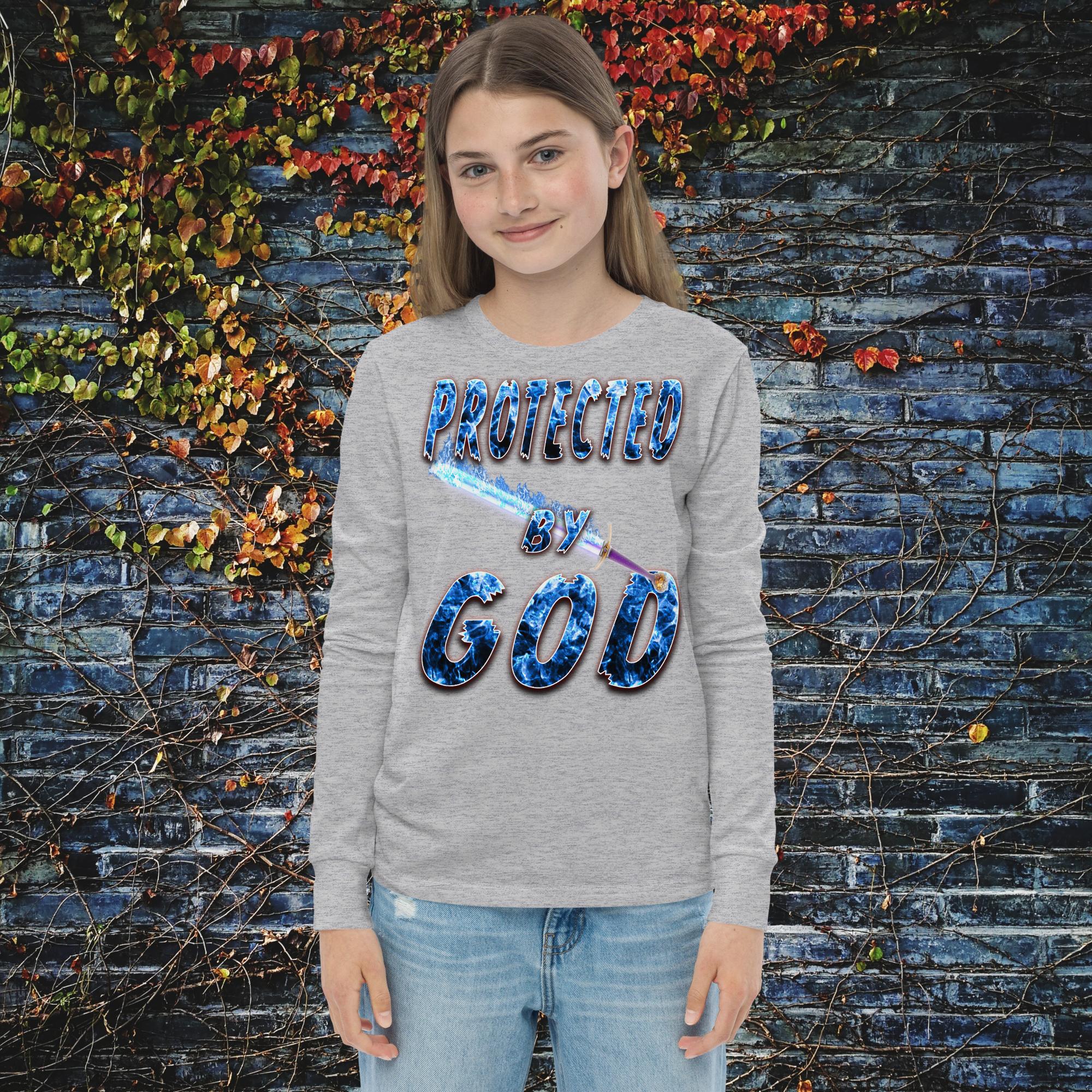 Protected By God Always - Youth long sleeve tee BELLA + CANVAS 3501Y