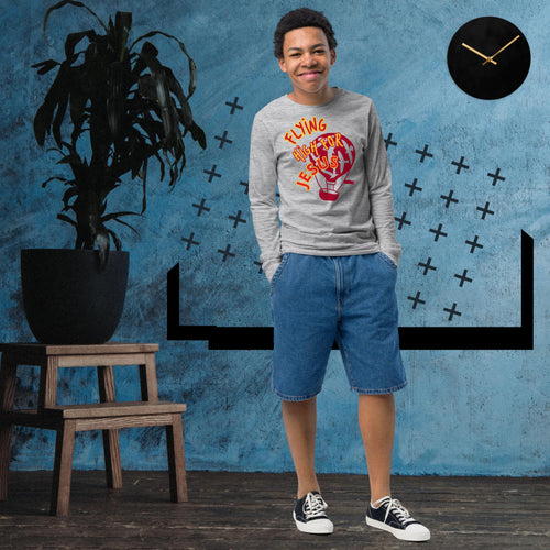 Flying High for Jesus - Youth long sleeve tee BELLA + CANVAS 3501Y