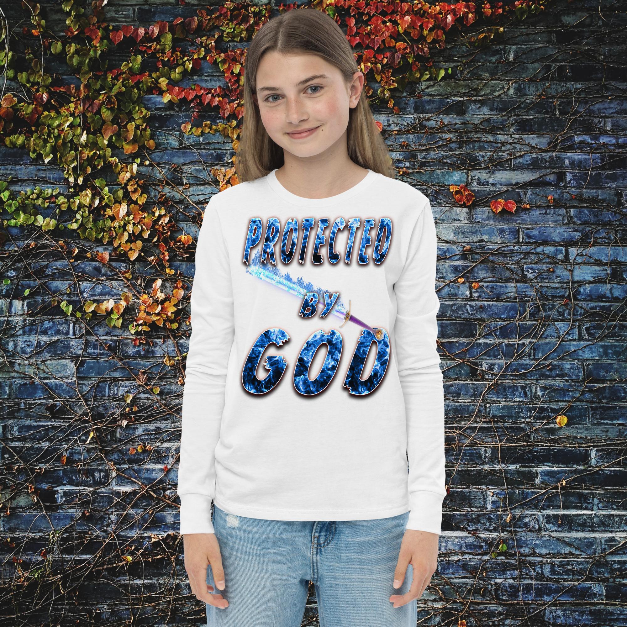 Protected By God Always - Youth long sleeve tee BELLA + CANVAS 3501Y