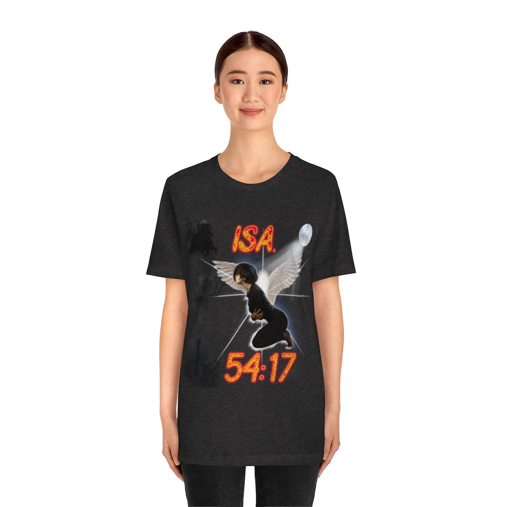 No Weapon ISA. 54:17 Blue Glowing Words (Unisex Jersey Short Sleeve Tee)