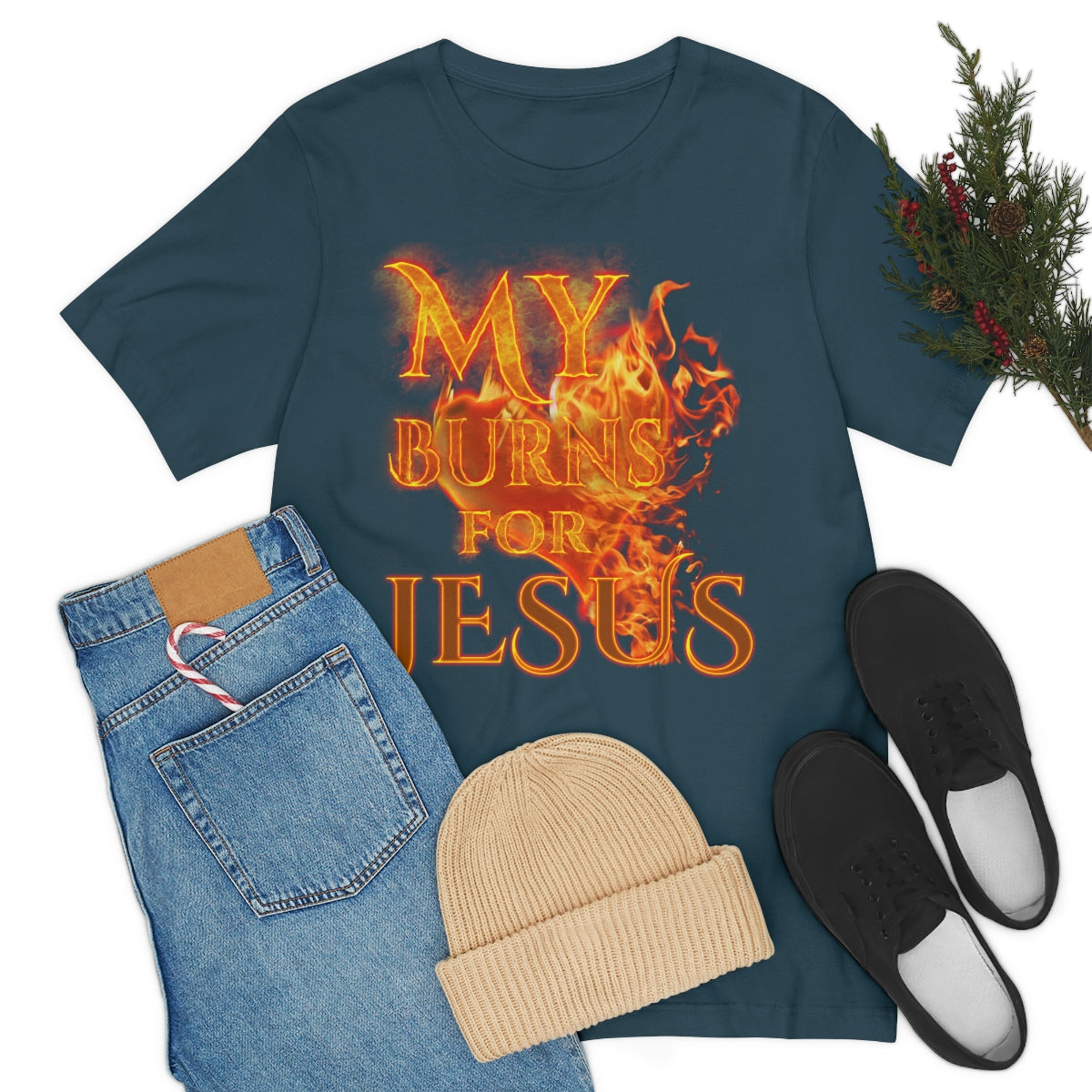 MY HEART BURNS FOR JESUS (Unisex Jersey Short Sleeve Tee)