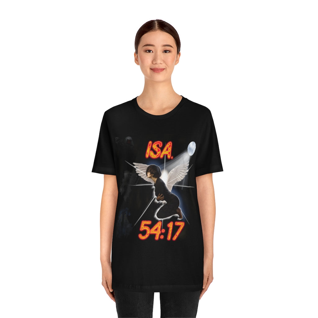 No Weapon ISA. 54:17 Blue Glowing Words (Unisex Jersey Short Sleeve Tee)