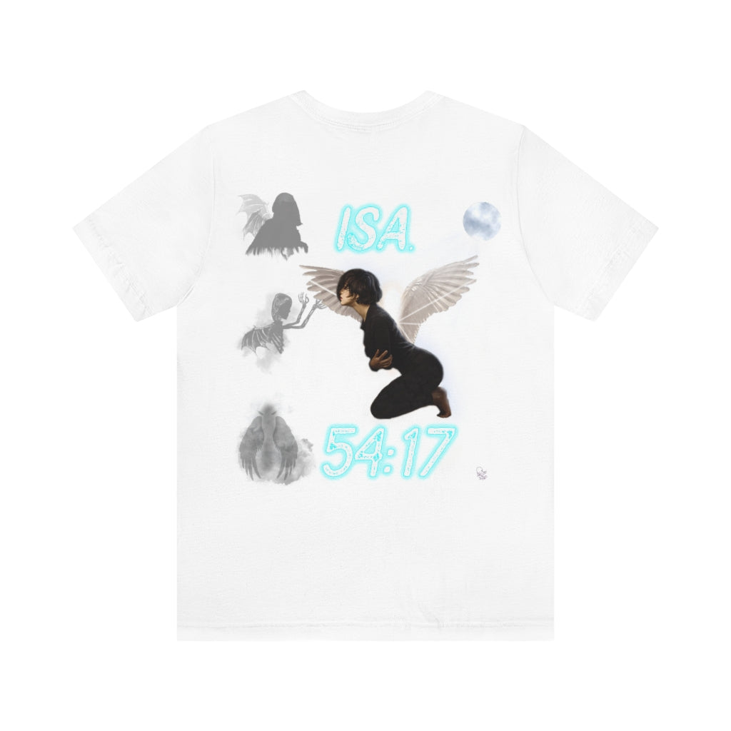No Weapon ISA. 54:17 Blue Glowing Words (Unisex Jersey Short Sleeve Tee)