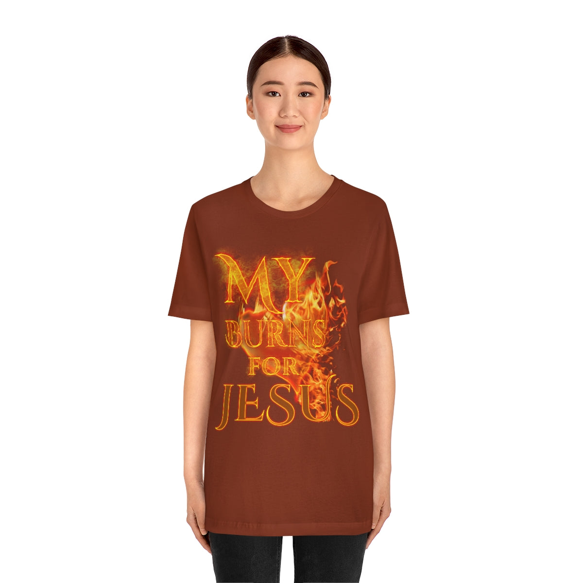 MY HEART BURNS FOR JESUS (Unisex Jersey Short Sleeve Tee)