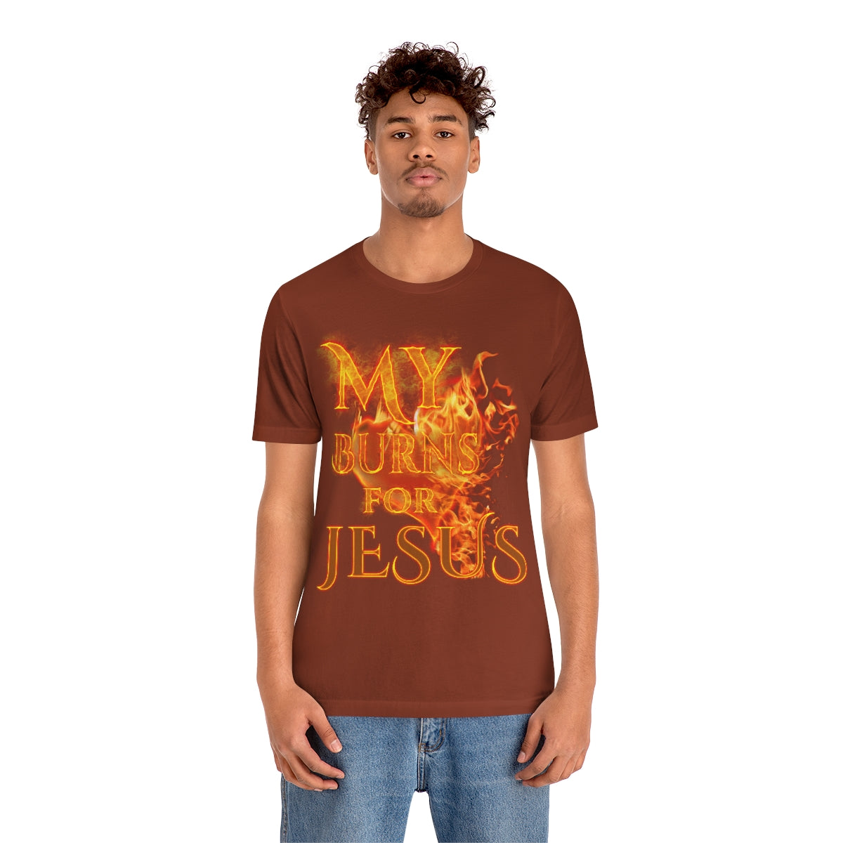 MY HEART BURNS FOR JESUS (Unisex Jersey Short Sleeve Tee)