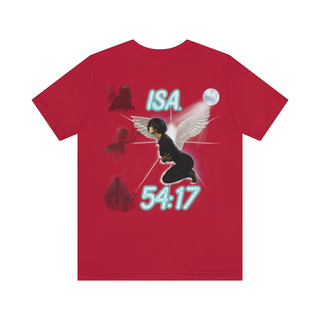 No Weapon ISA. 54:17 Blue Glowing Words (Unisex Jersey Short Sleeve Tee)