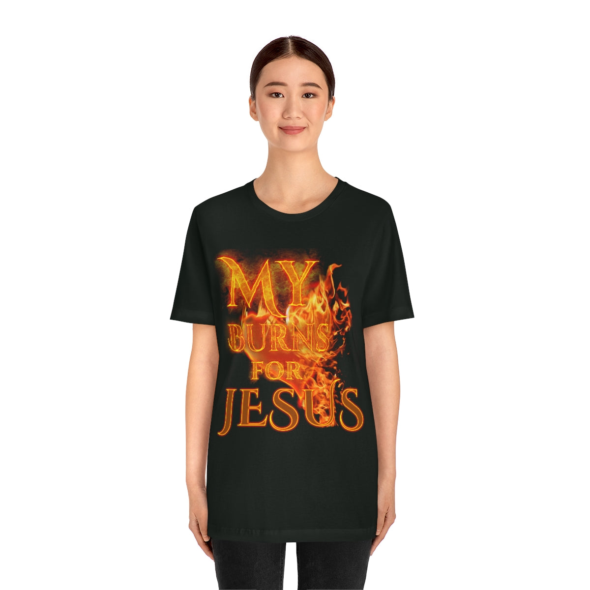 MY HEART BURNS FOR JESUS (Unisex Jersey Short Sleeve Tee)