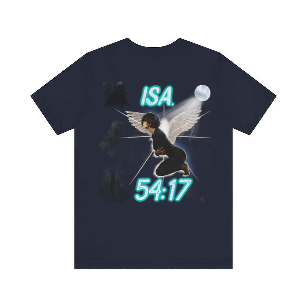 No Weapon ISA. 54:17 Blue Glowing Words (Unisex Jersey Short Sleeve Tee)