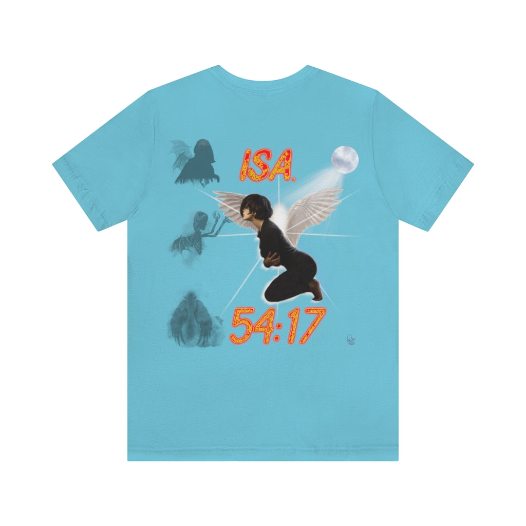 No Weapon ISA. 54:17 Blue Glowing Words (Unisex Jersey Short Sleeve Tee)