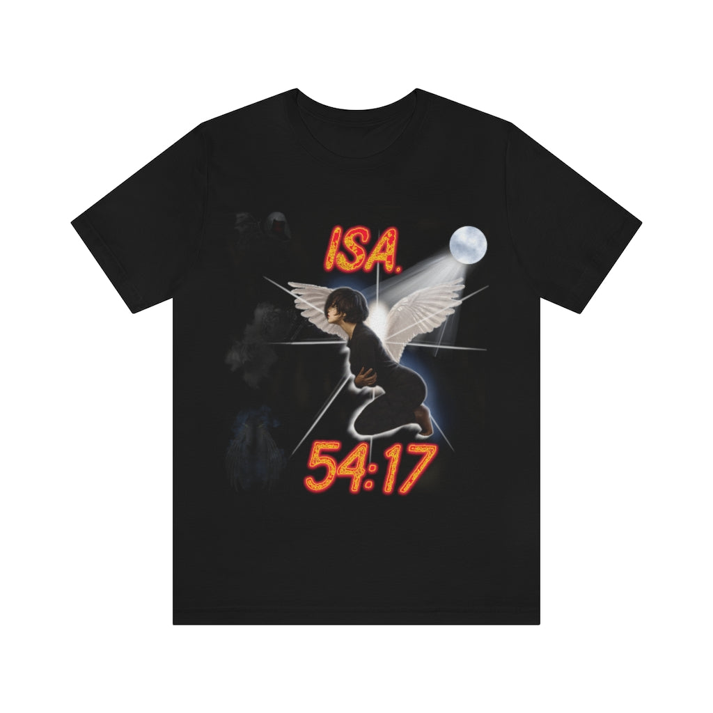 No Weapon ISA. 54:17 Blue Glowing Words (Unisex Jersey Short Sleeve Tee)
