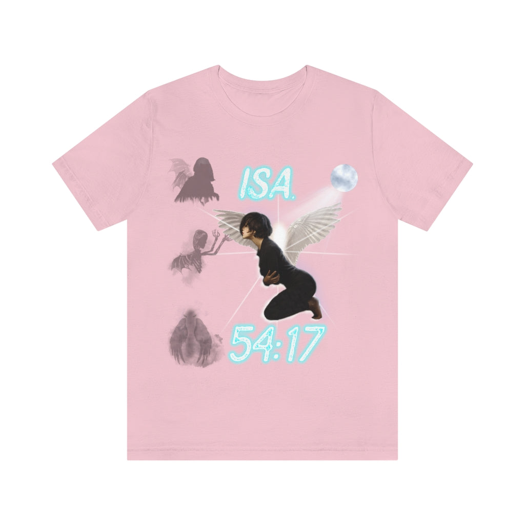 No Weapon ISA. 54:17 Blue Glowing Words (Unisex Jersey Short Sleeve Tee)