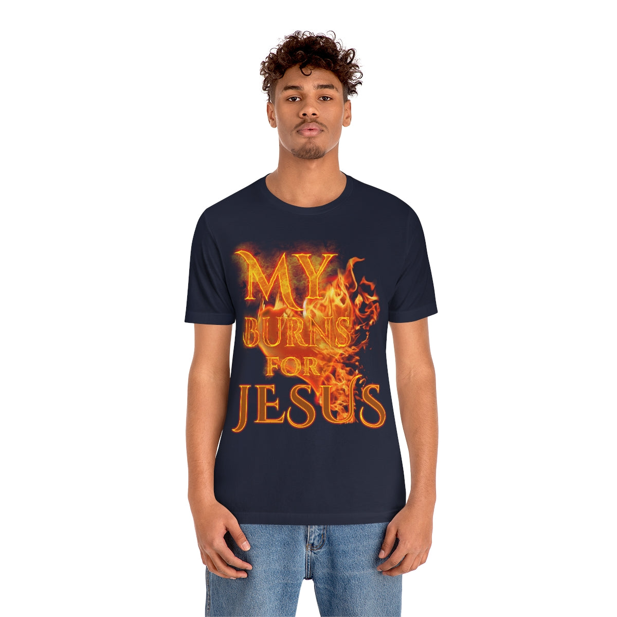MY HEART BURNS FOR JESUS (Unisex Jersey Short Sleeve Tee)