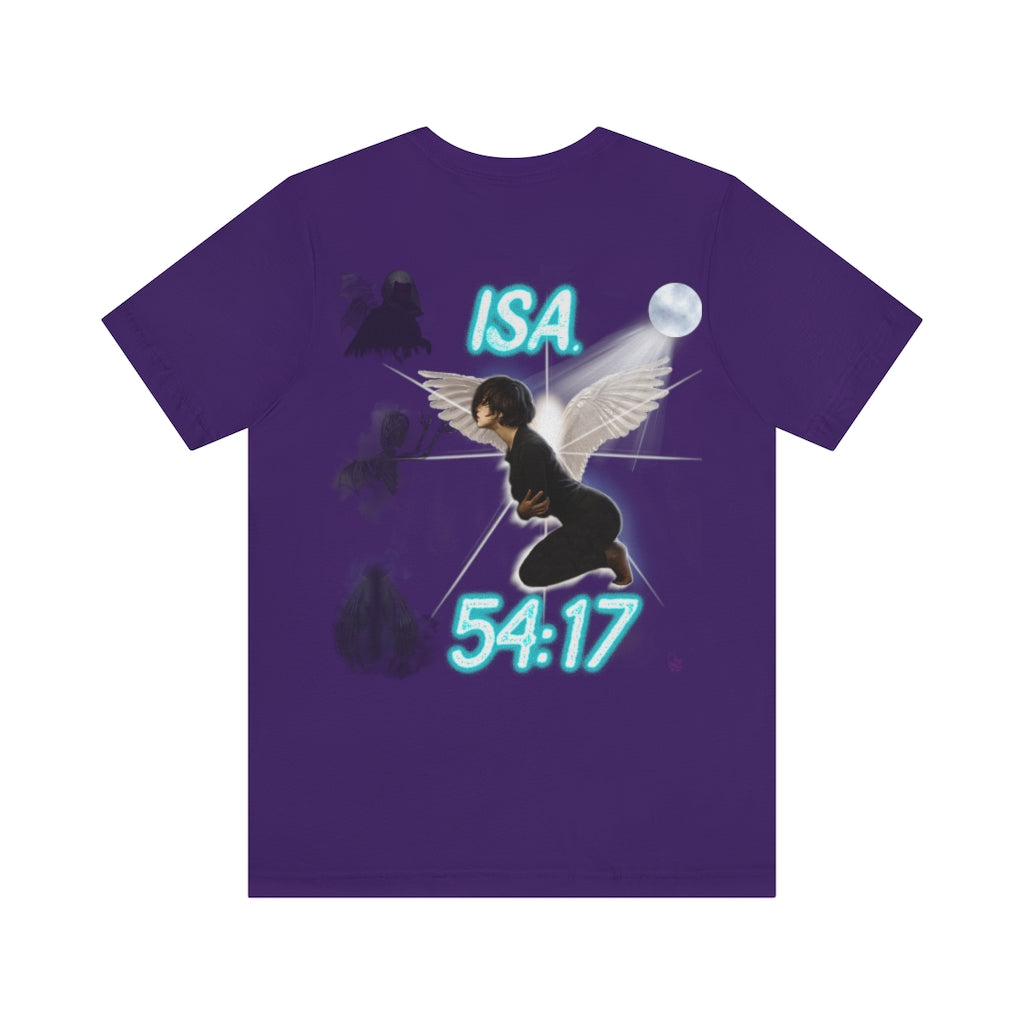 No Weapon ISA. 54:17 Blue Glowing Words (Unisex Jersey Short Sleeve Tee)