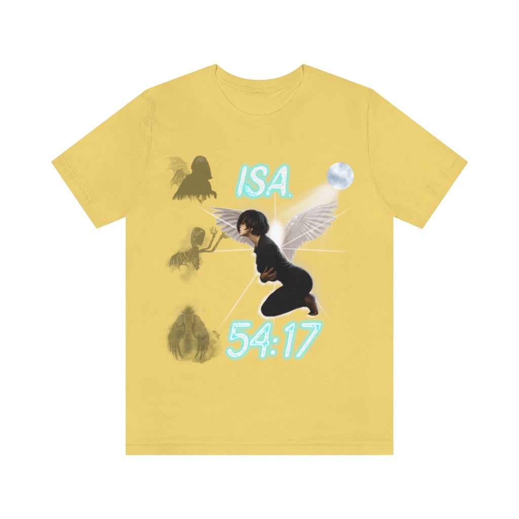 No Weapon ISA. 54:17 Blue Glowing Words (Unisex Jersey Short Sleeve Tee)