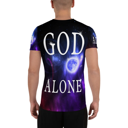 GOD Along Created the UNIVERSE (All-Over Print Men's Athletic T-shirt)
