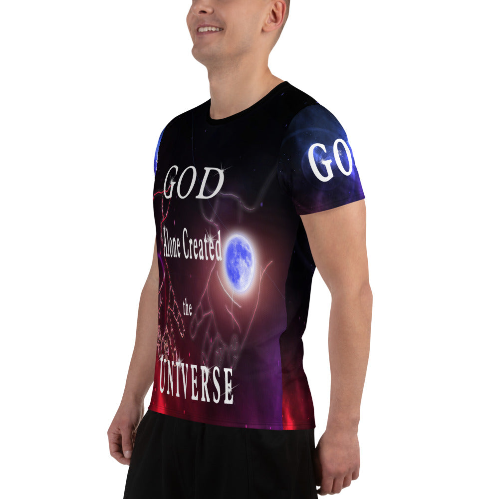 GOD Along Created the UNIVERSE (All-Over Print Men's Athletic T-shirt)