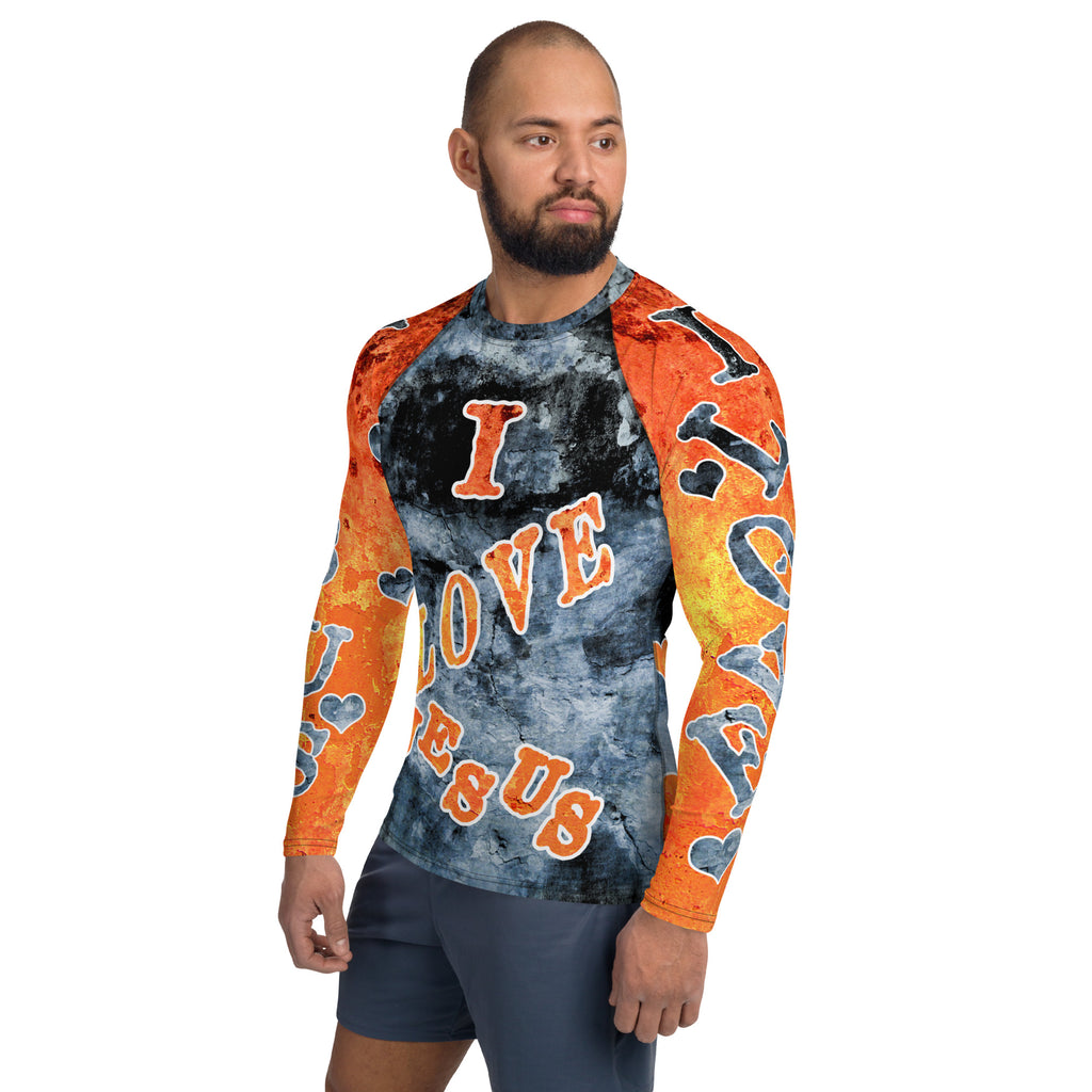 I Love Jesus w/Hearts Blue & Orange AOP - (Men's Rash Guard)